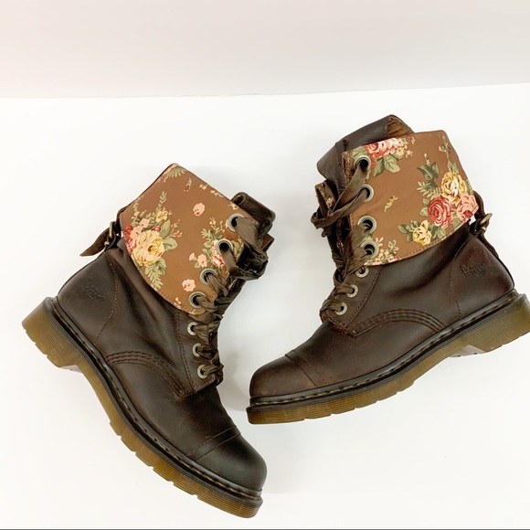 Dr. Martens Shoes - Dr. Martens Triumph Brown Leather Boots Floral
